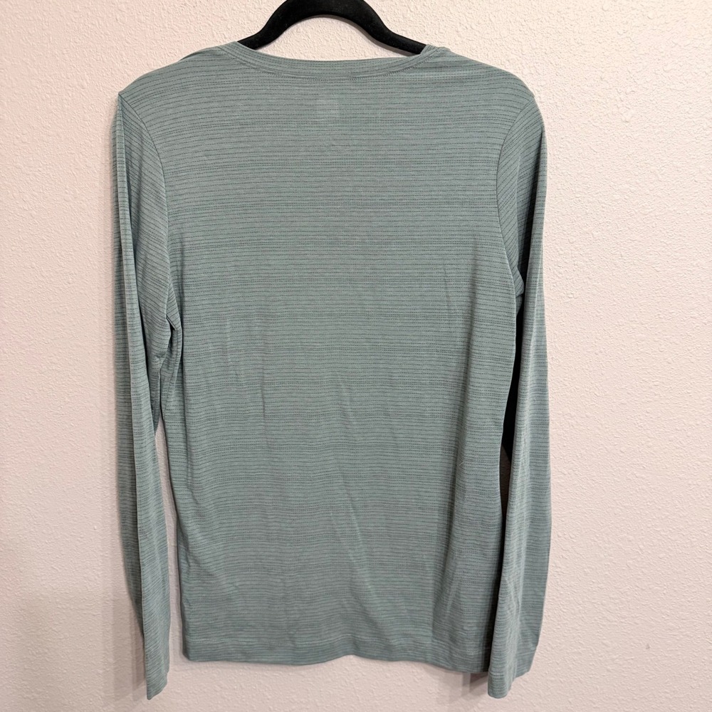 REI Womens Large Sage Green Textured Stripe Long Sleeve T-Shirt Base Layer - Picture 2 of 6